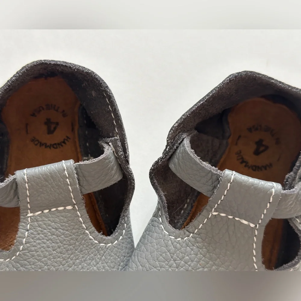 Mon Petit STORM Gray Size 4 MP‎ T-Straps Shoes Baby Handmade Leather